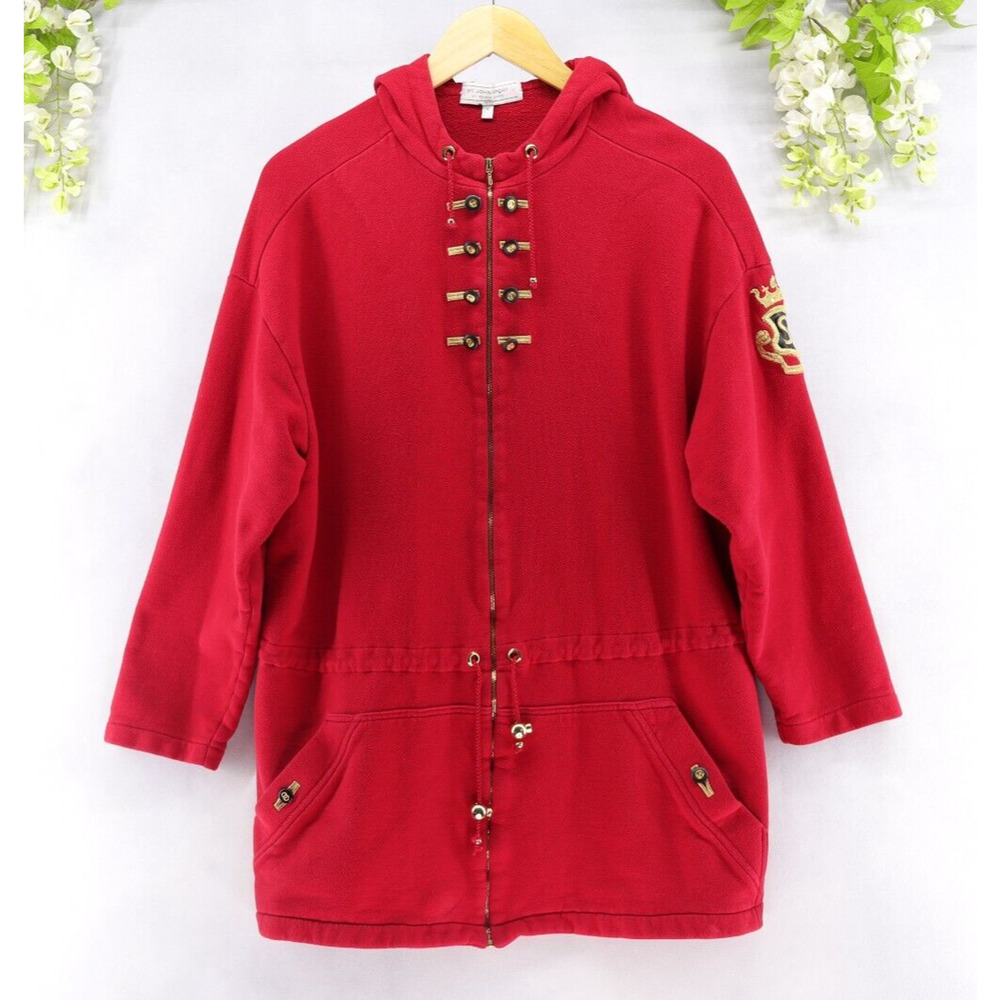 St. John Sport by Marie Gray Women's Full Zip Hooded Red Jersey Jacket Sz M
